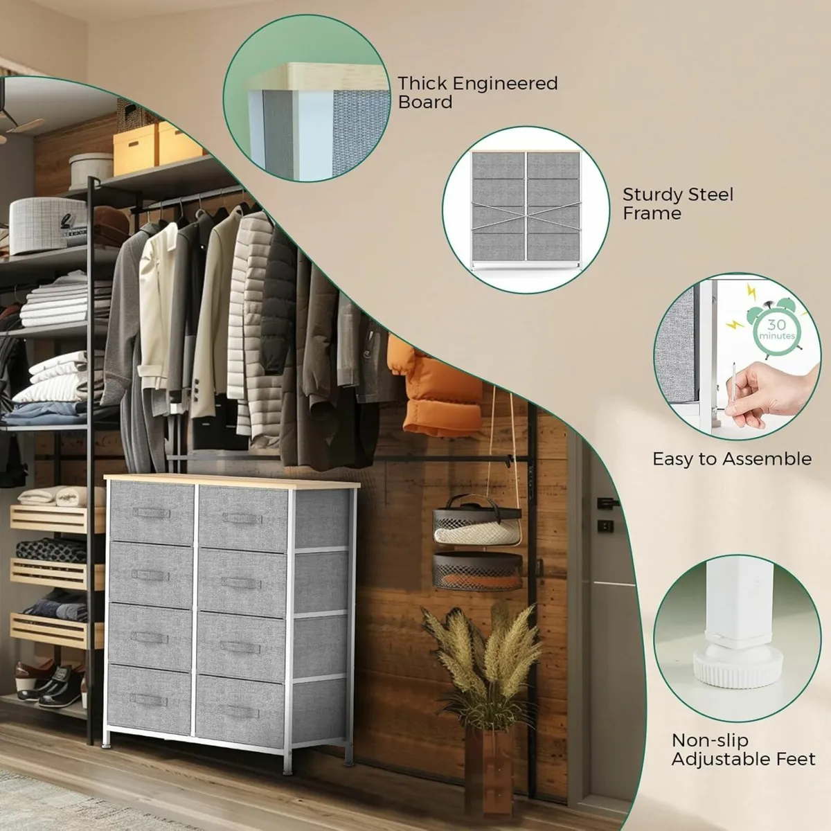 Chest of Drawers Fabric Storage Drawers 8 Units - Image 4