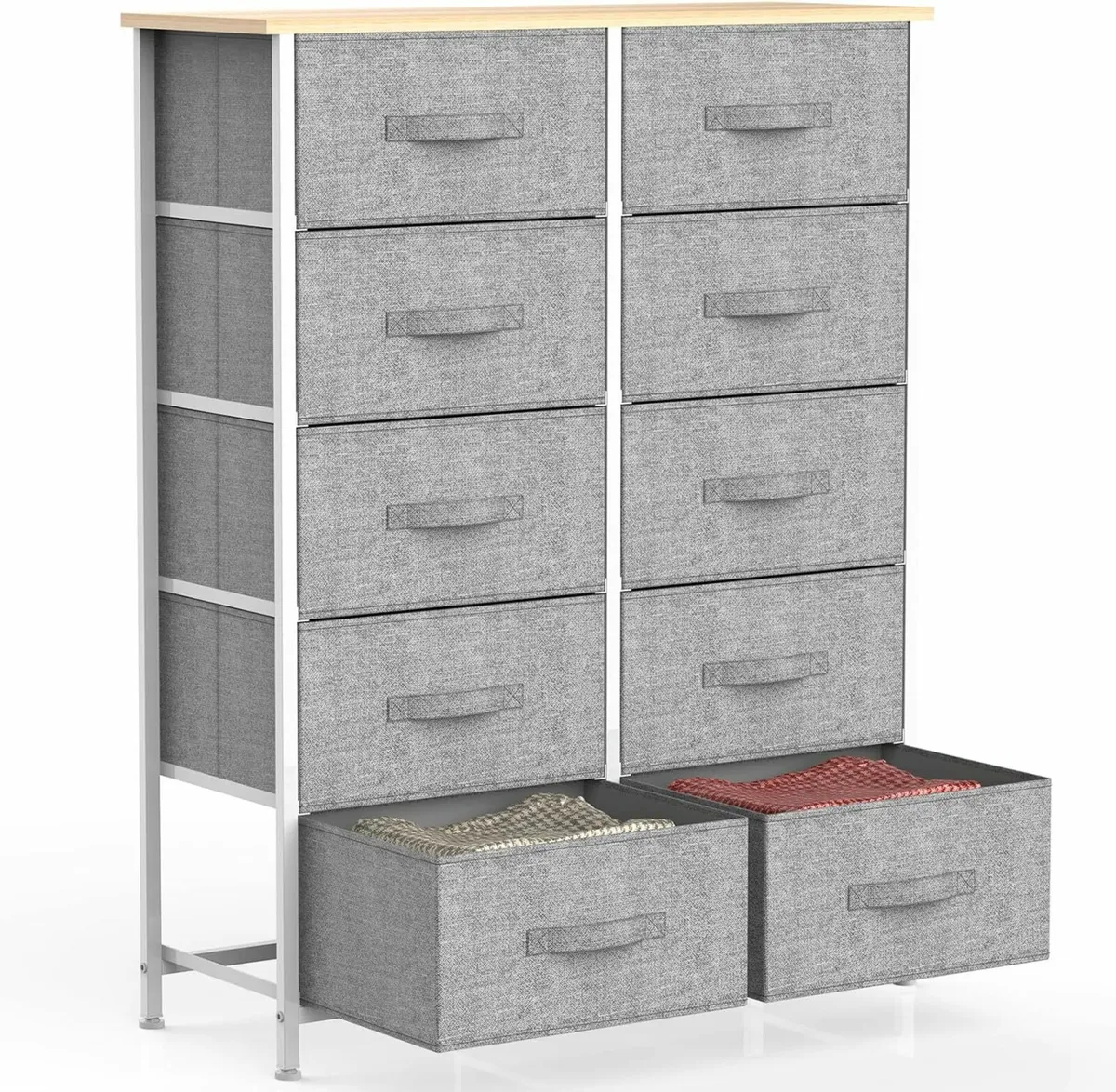 Chest of Drawers Bedroom, 10 Fabric Drawers Grey - Image 1