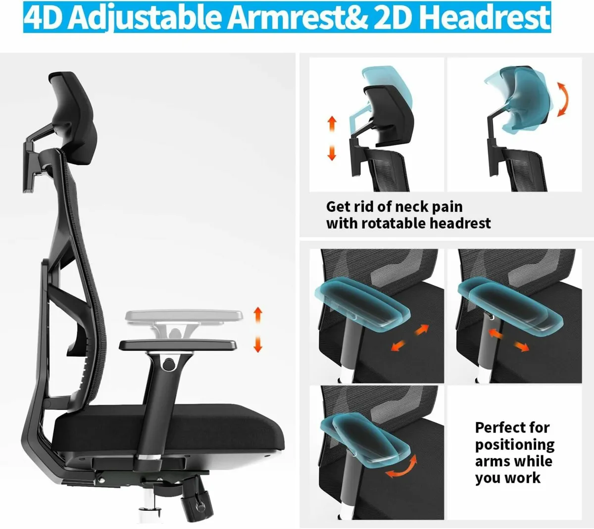 Black Ergonomic Office Chair Adaptive Backrest - Image 2