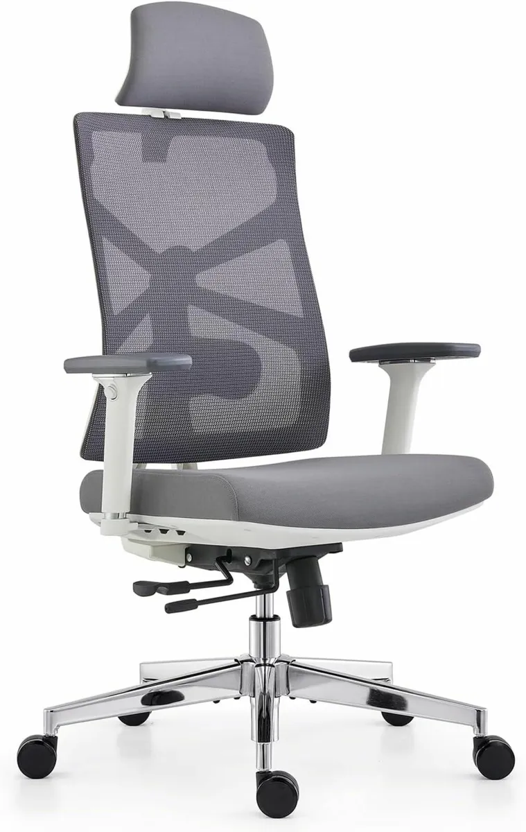 Ergonomic Office Chair Adaptive Backrest, White - Image 1