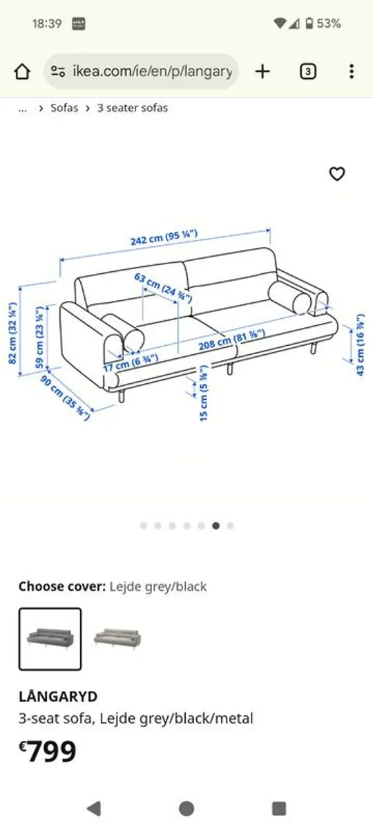 Large 3 seater sofa - Image 4