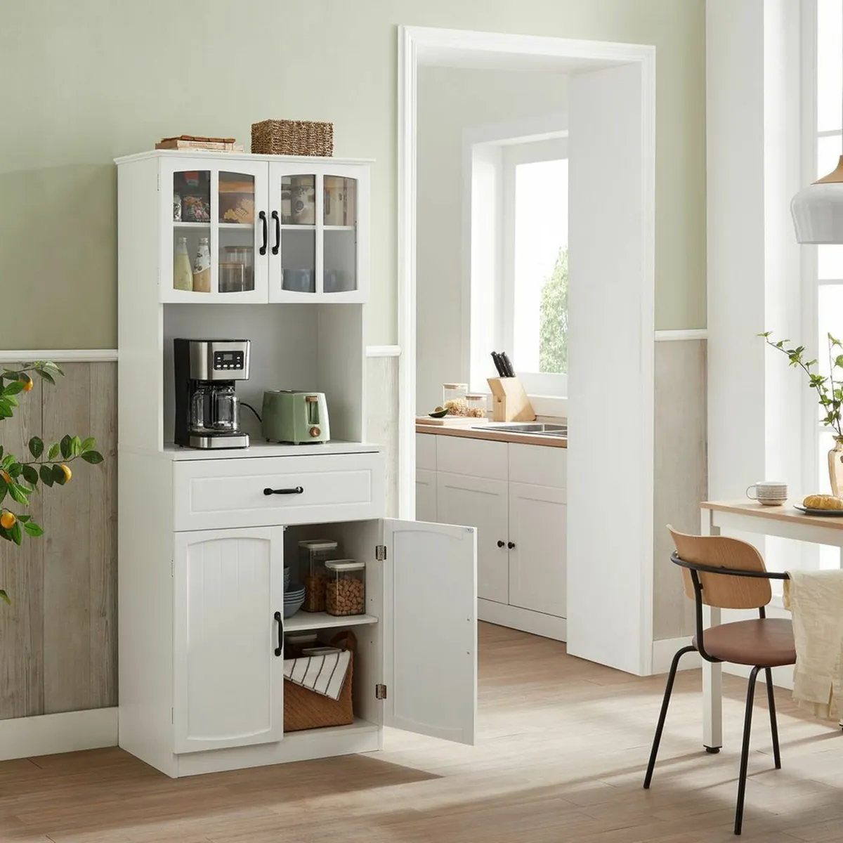 Tall Kitchen Storage Cabinet with Drawer and Upper - Image 2