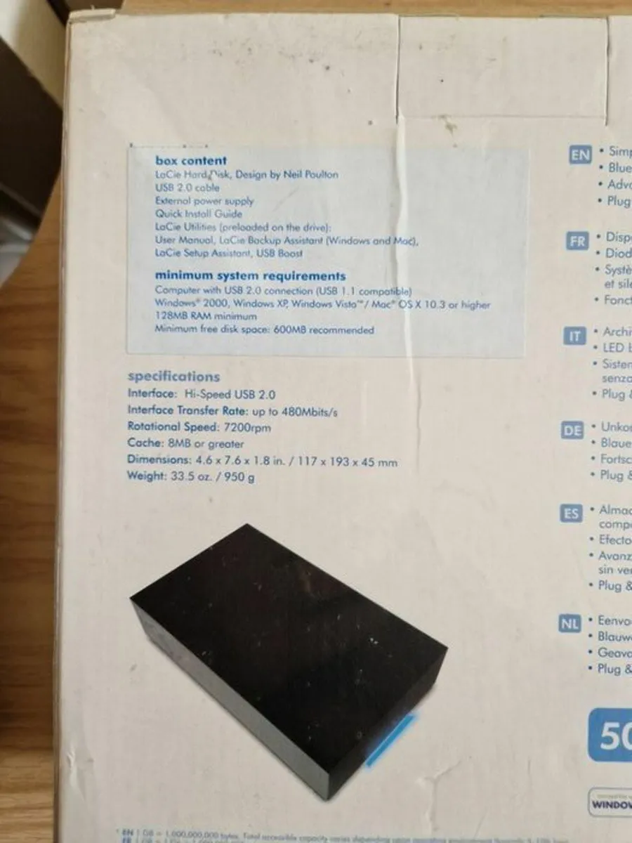 NEW SEALED LACIE 500GB Hi-Speed USB 2.0 Hard Drive - Image 3