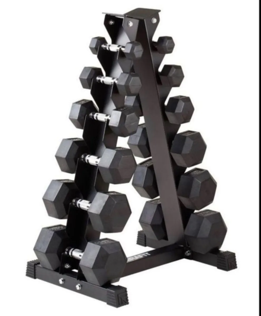 Hex Dumbbells 2.5kg - 15kg + 6 tier storage rack