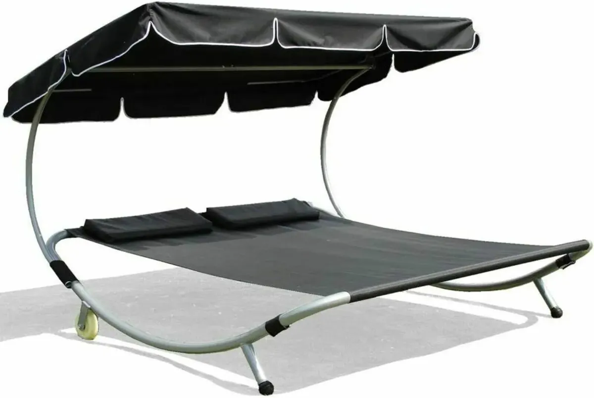 Sun Lounger with Canopy For 2 People - Image 4