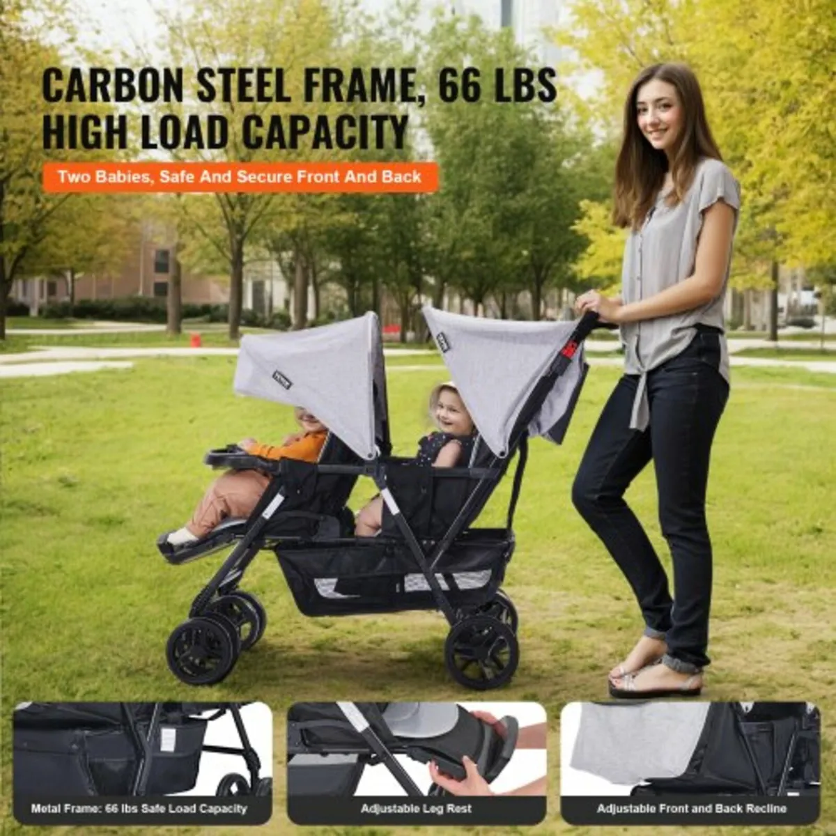Double Stroller Foldable Lightweight Twin Tandem S - Image 3