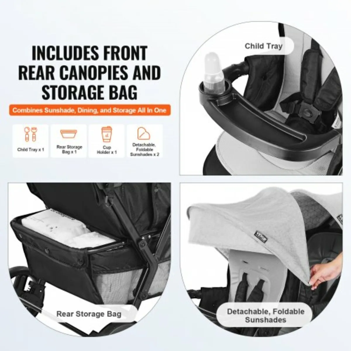 Double Stroller Foldable Lightweight Twin Tandem S - Image 4