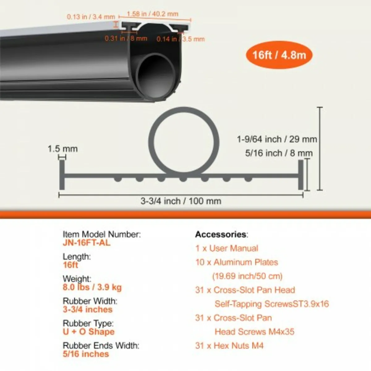 Garage Door Seals Bottom Rubber, U Shape +O Ring G - Image 3