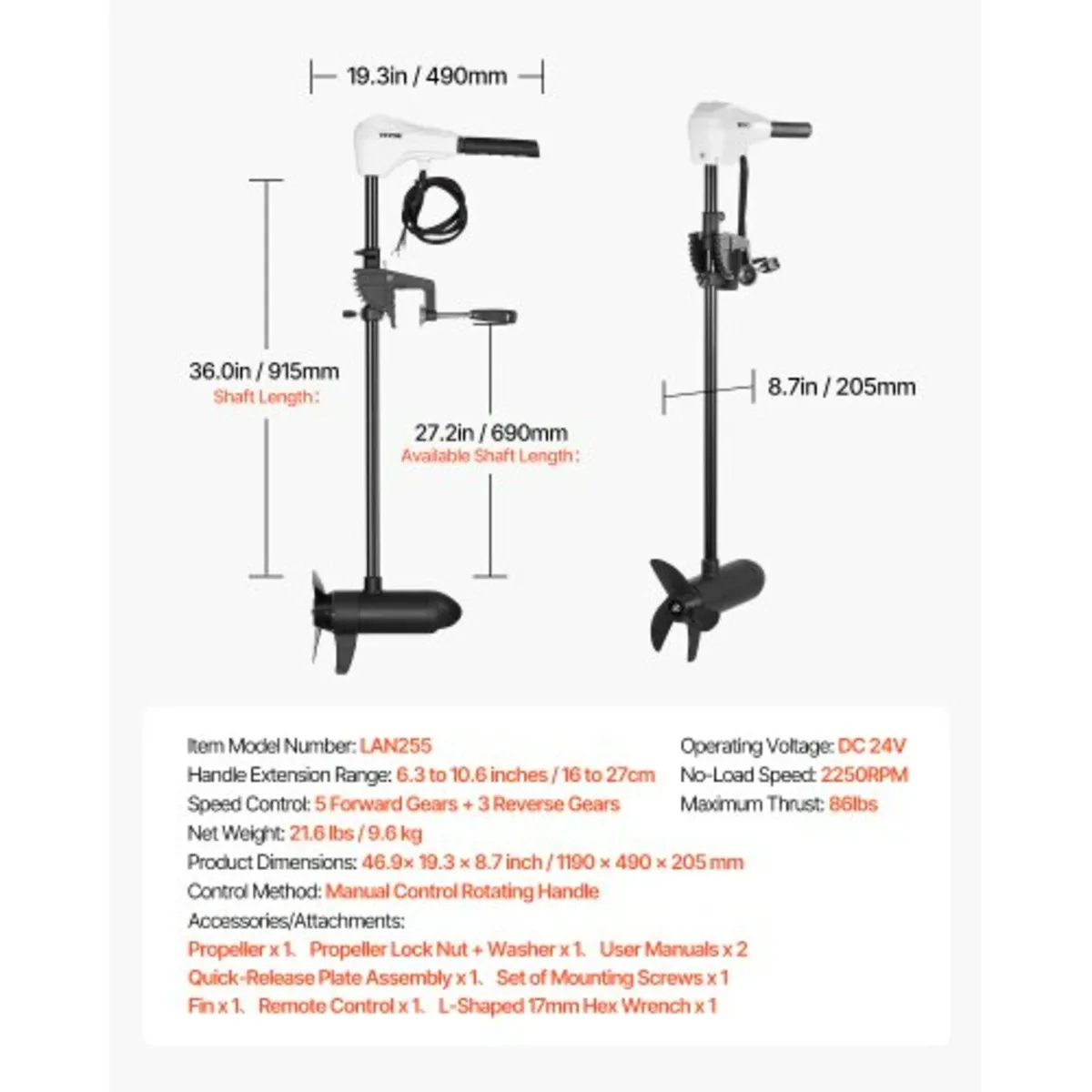 86lb 24V Thrust Electric Trolling Motor Saltwater - Image 3
