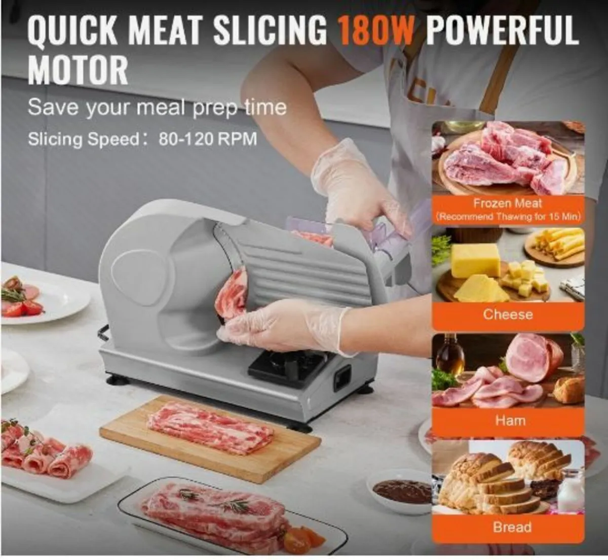 Meat Slicer, 180W Electric Deli Food Slicer - Image 3