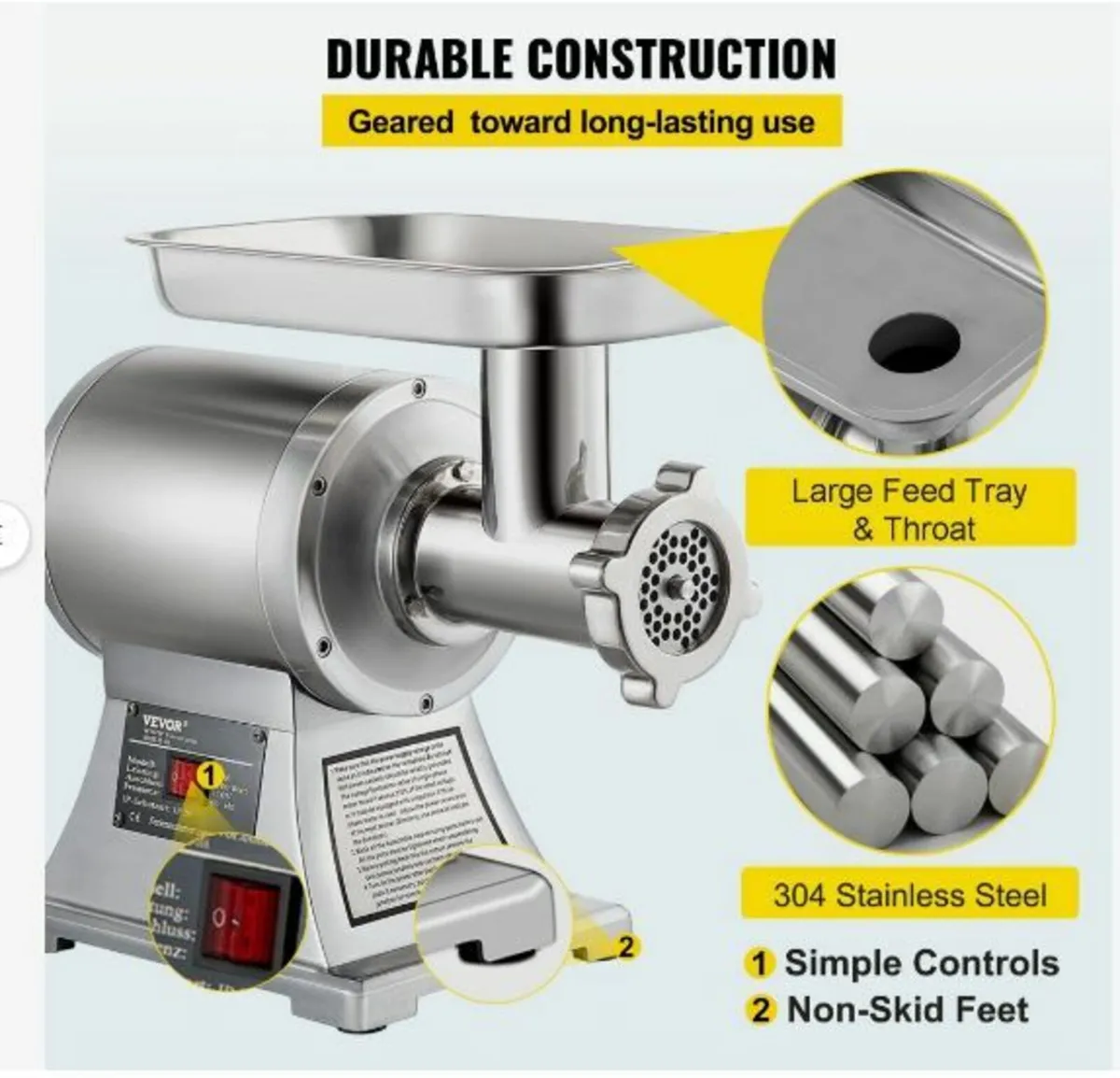 8500W Commercial Stainless Steel 450lbs Meat Grind - Image 4