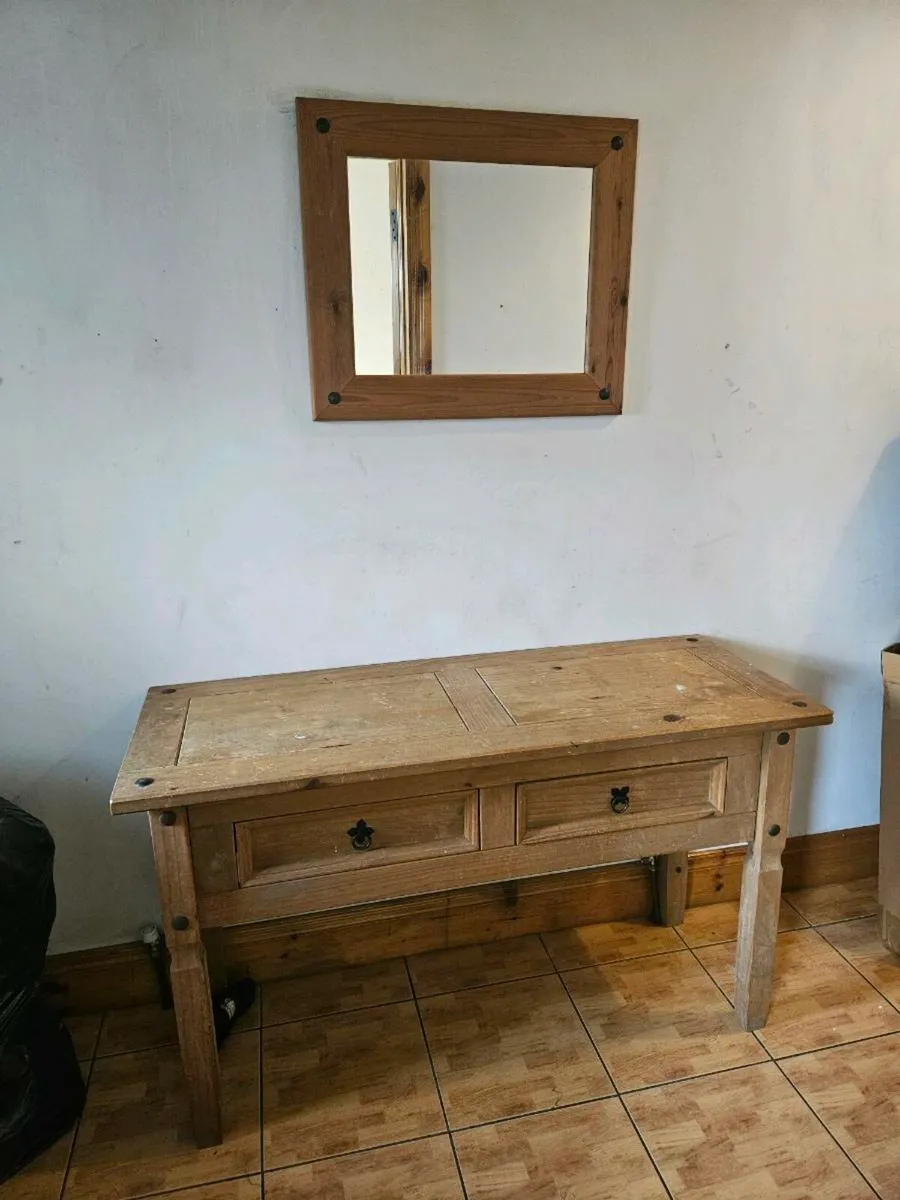 Console pine wood and mirror