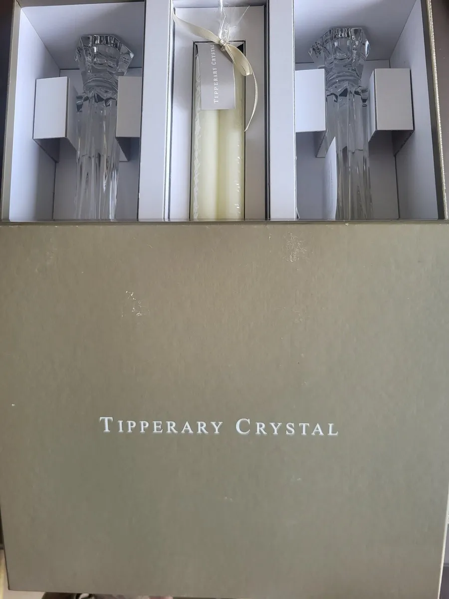 Pair of Tipperary Crystal Candle holders with cand - Image 1