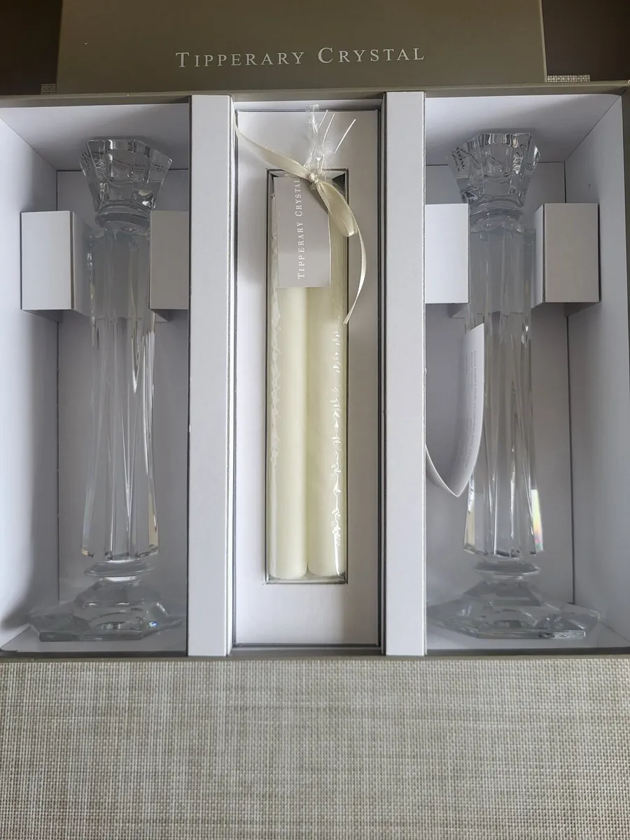 Pair of Tipperary Crystal Candle holders with cand - Image 2