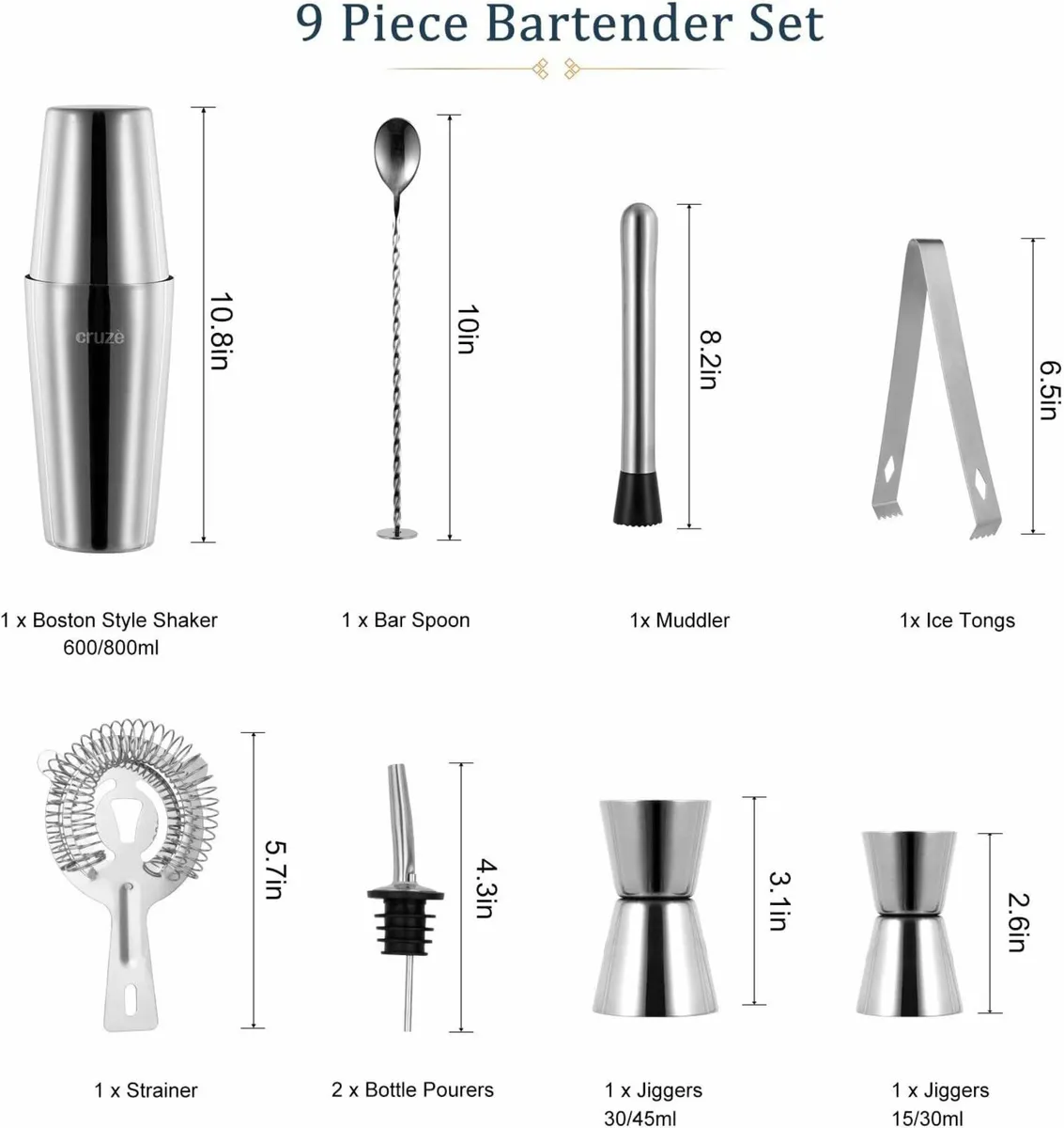 9 PC Cocktail Set with Stand for Bar & Home - Image 3