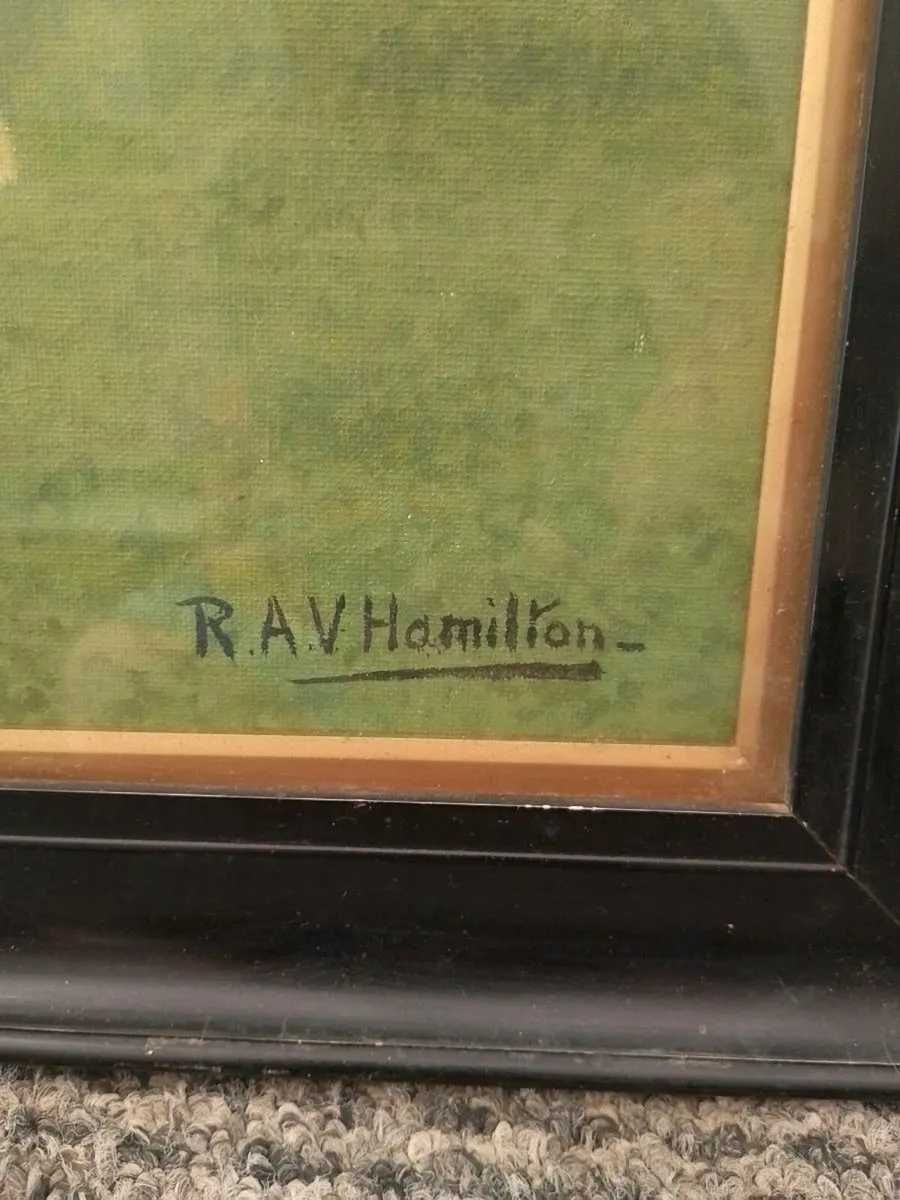 Antique R.A.V Hamilton Norwegian elkhounds oil pai - Image 3