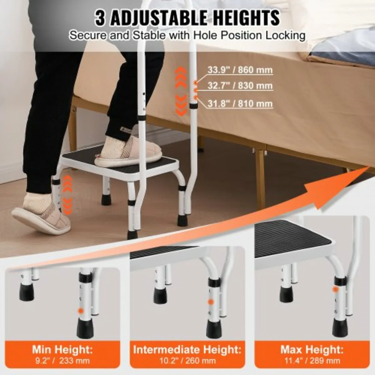 Step Stool Ladder 3 Adjustable Height with Handle - Image 3