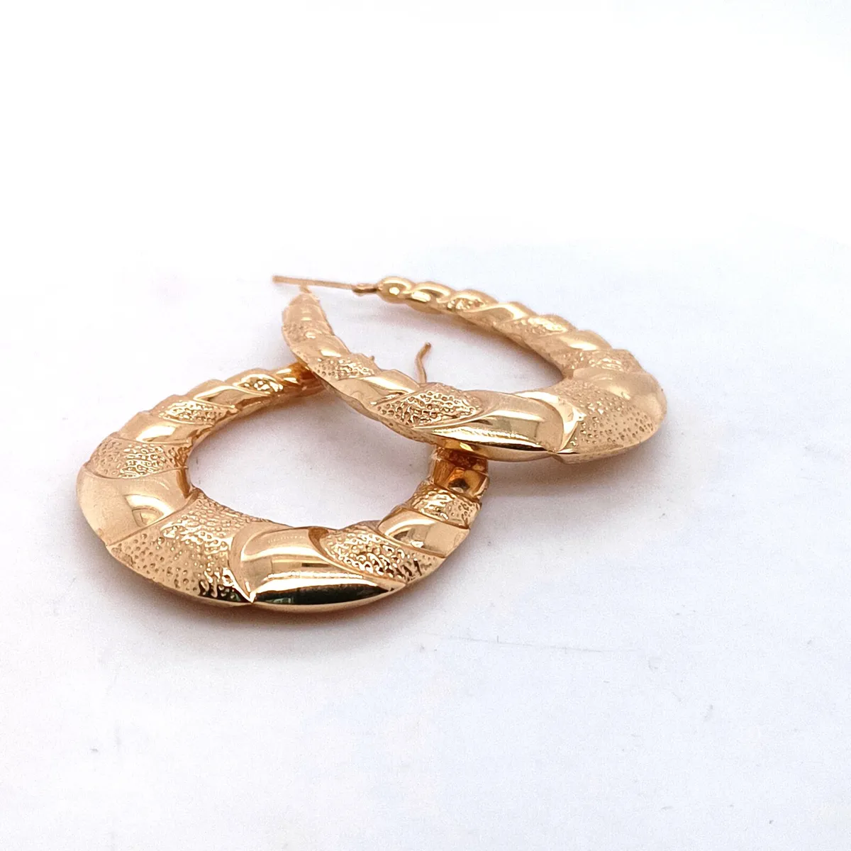 9k Yellow Gold Creole Hoops Earrings, New ! - Image 1