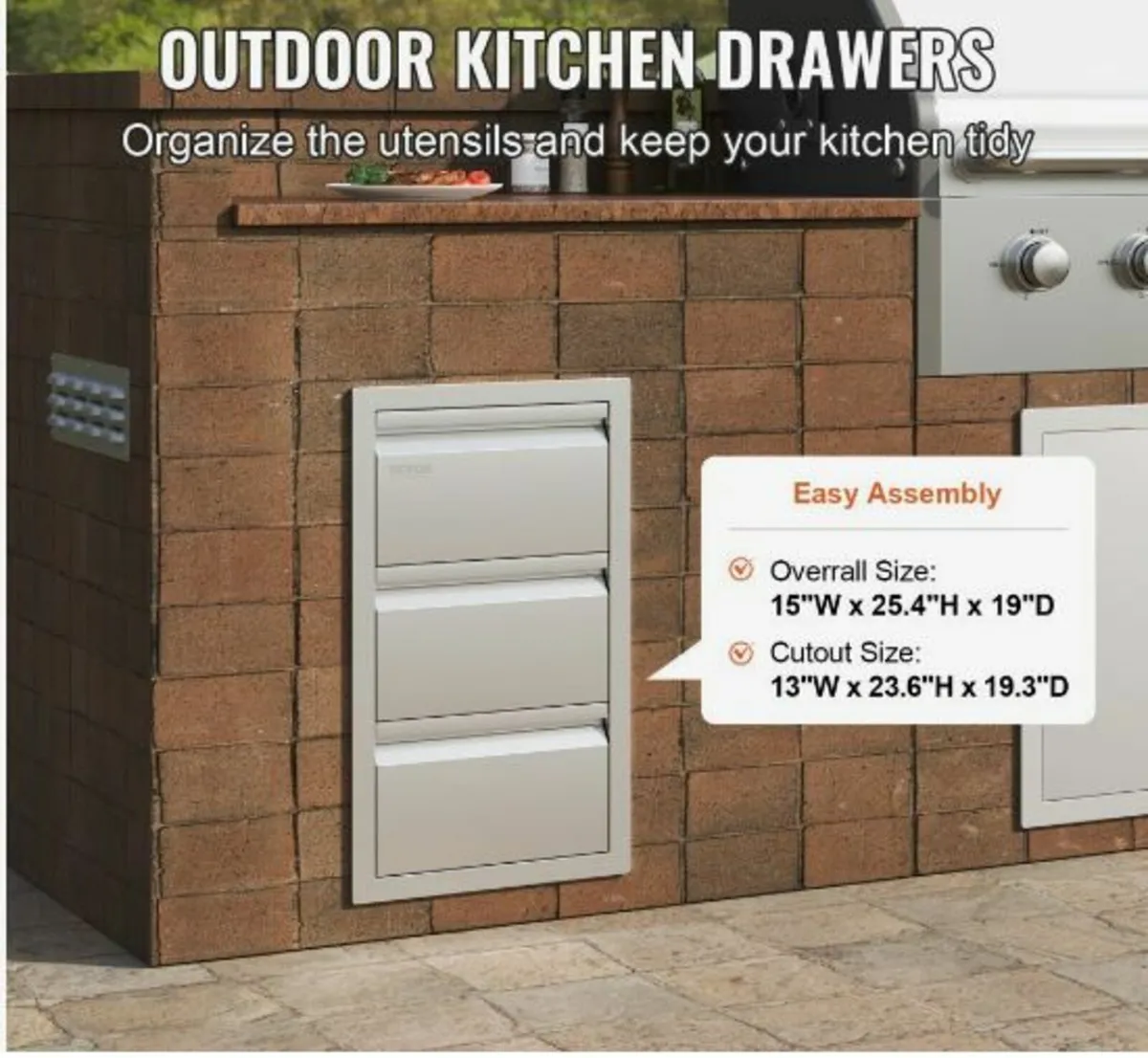 201 Stainless Steel Triple Access Drawer Outdoor - Image 4