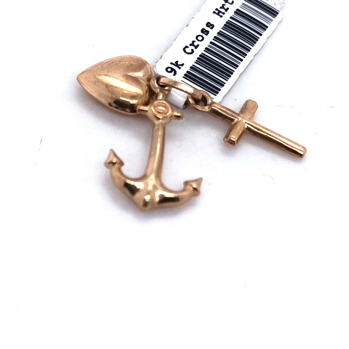 9 K yellow gold cross anchor & heart pendant/charm - Image 1