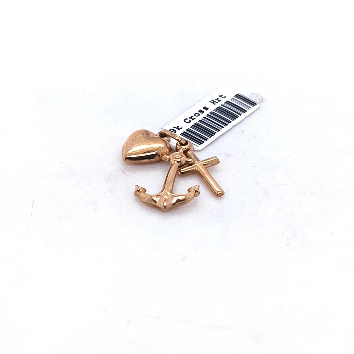 9 K yellow gold cross anchor & heart pendant/charm - Image 2