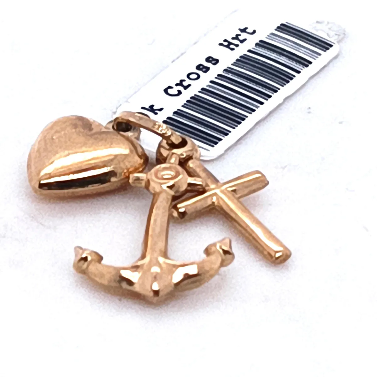 9 K yellow gold cross anchor & heart pendant/charm - Image 3