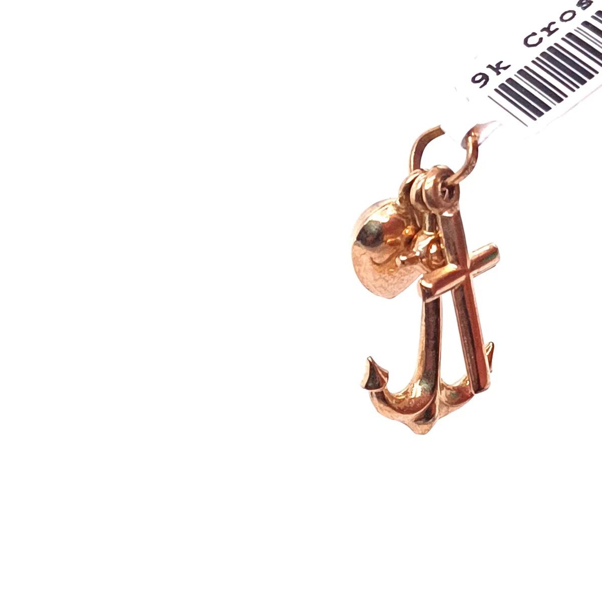 9 K yellow gold cross anchor & heart pendant/charm - Image 4