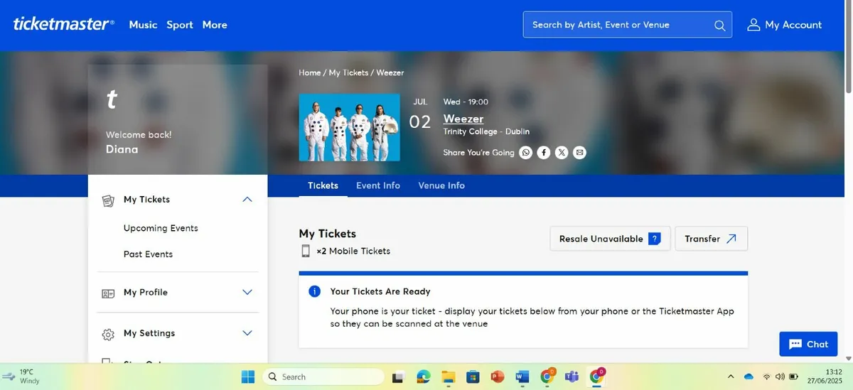 Two Weezer tickets