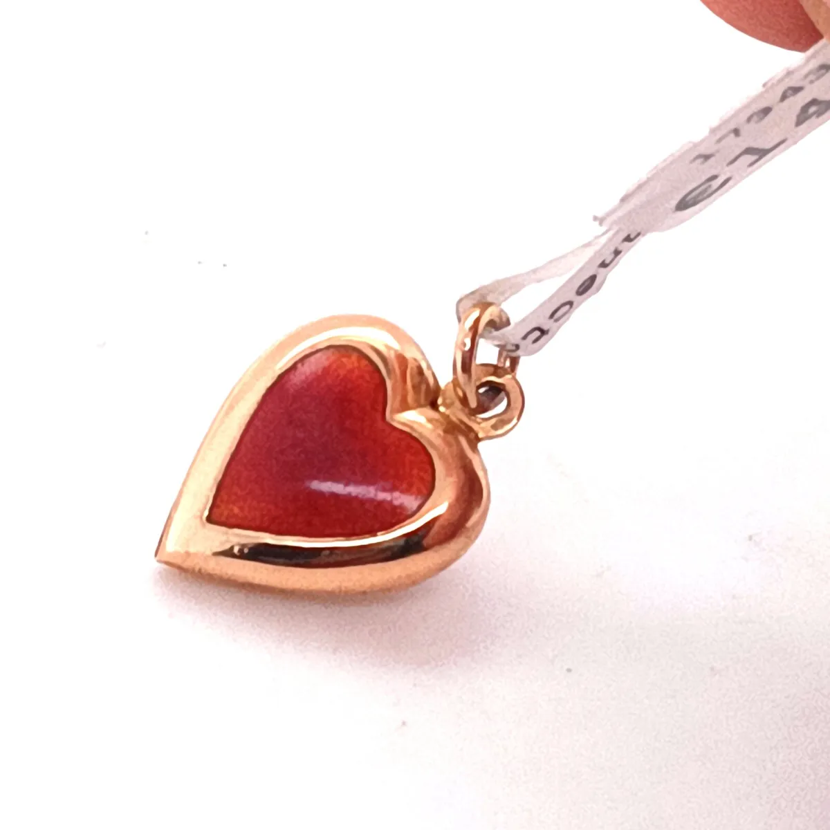 18k Yellow Gold & Orange Resin Heart Pendant - Image 1