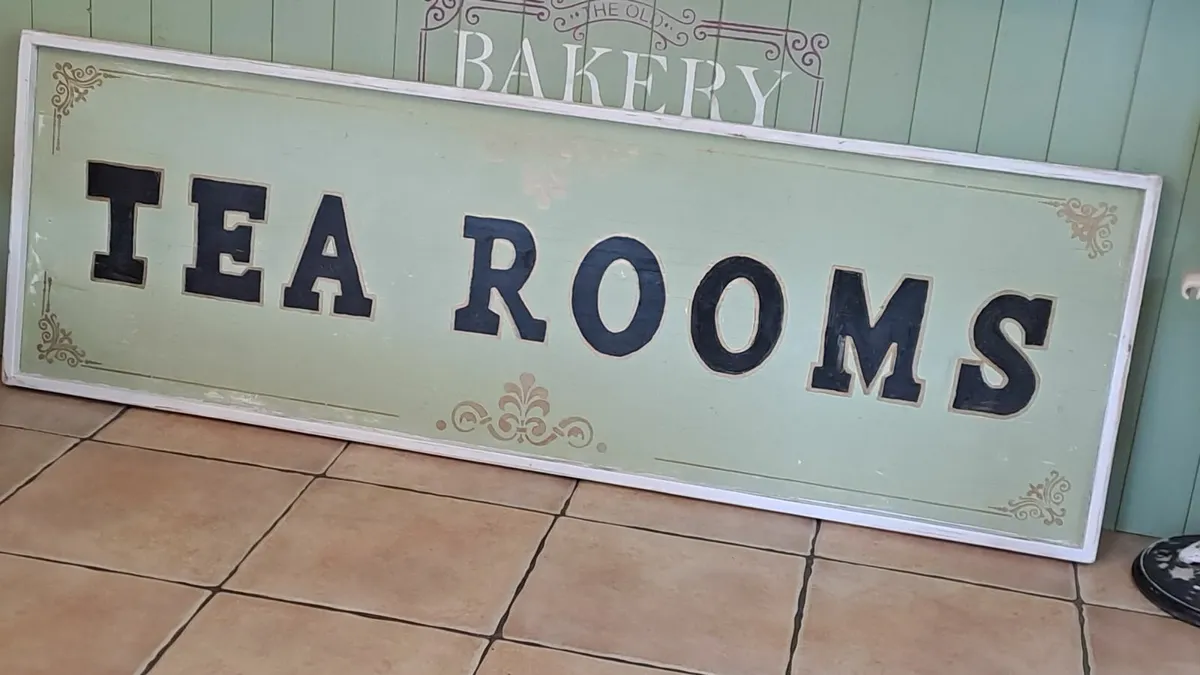 Large vintage style wooden tea rooms sign - Image 1