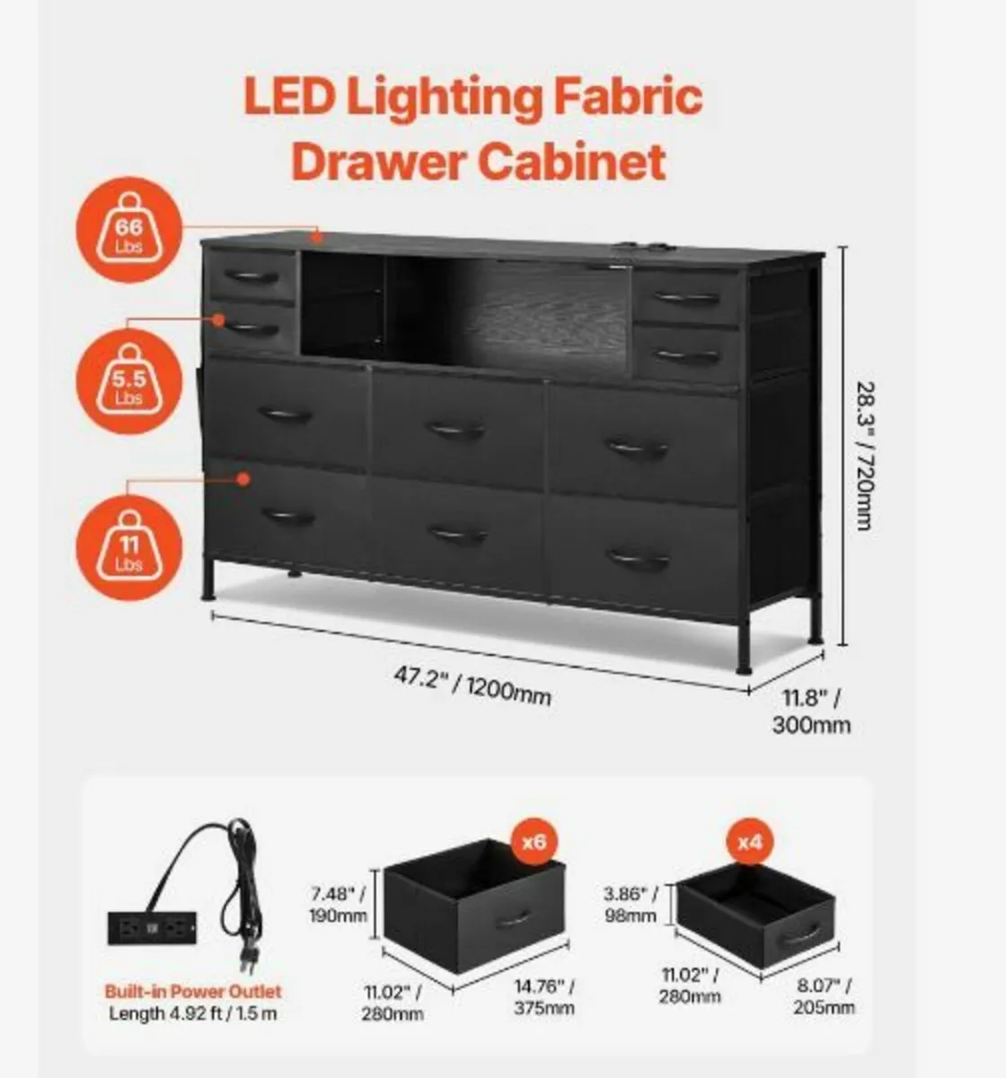 10 Fabric Drawer Dresser with Open Storage - Image 2