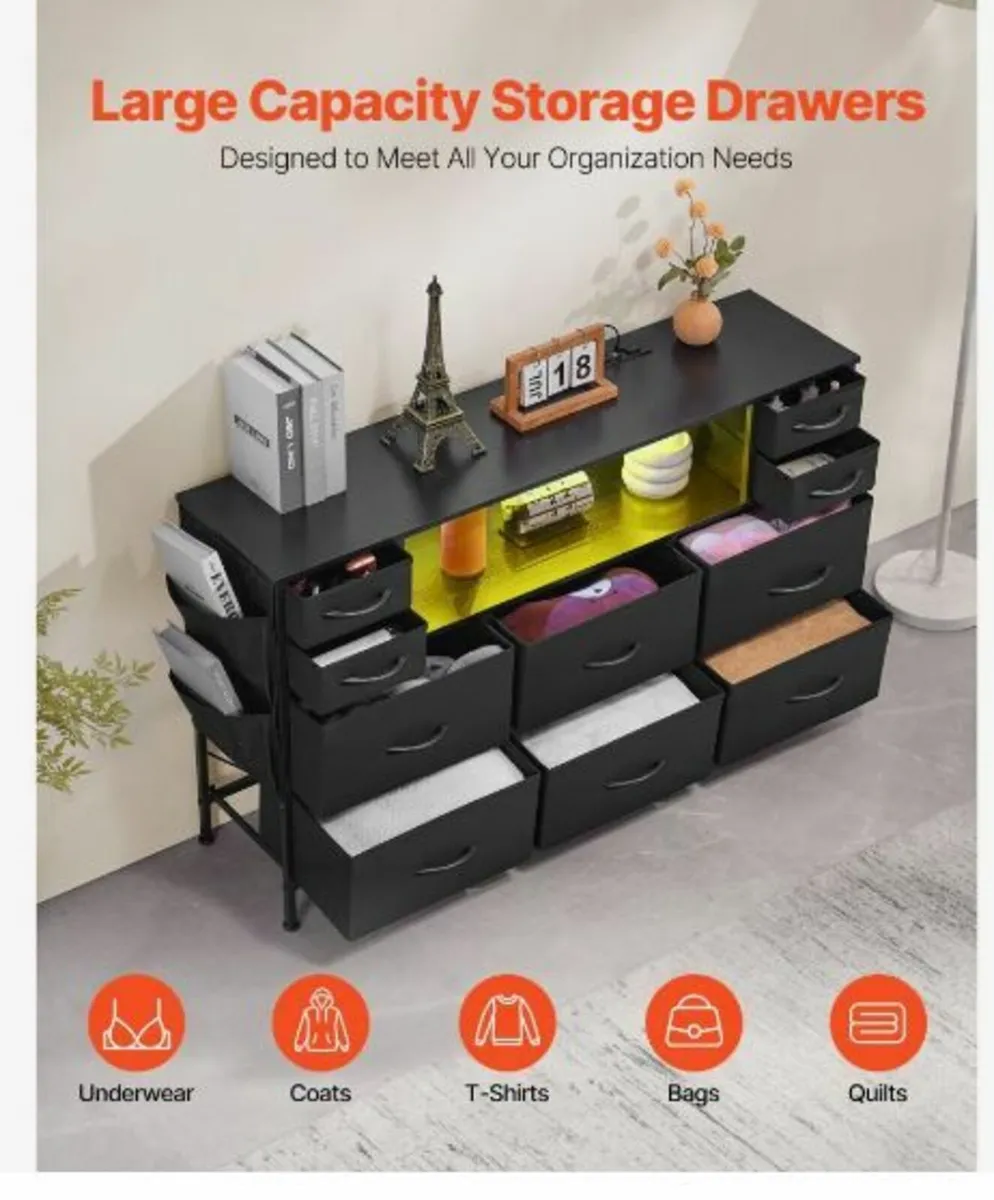 10 Fabric Drawer Dresser with Open Storage - Image 3