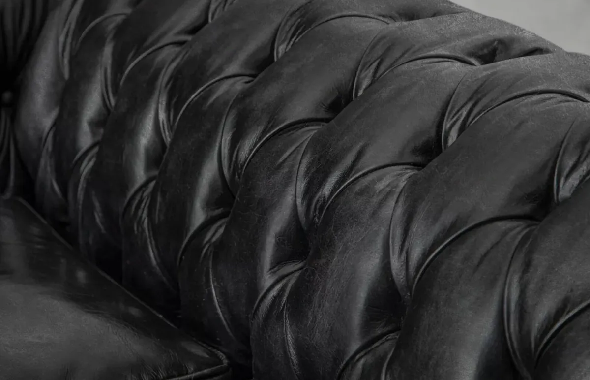 3-Seater Leather Couch - Distressed Black - Used - Image 2