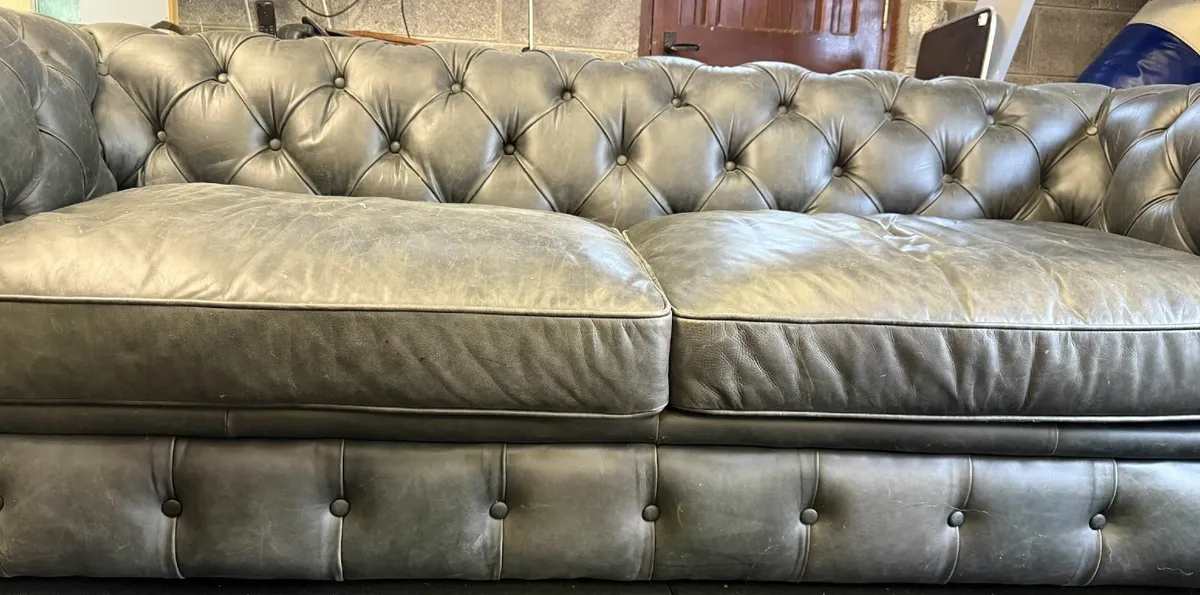 3-Seater Leather Couch - Distressed Black - Used - Image 4