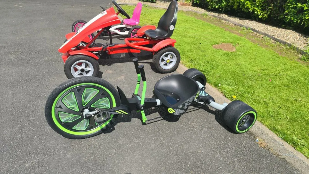 3 Kids Go Karts (Red Ferrari, White/Pink, Green) - Image 2