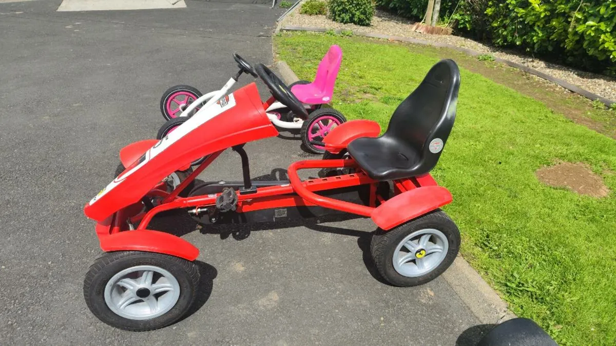 3 Kids Go Karts (Red Ferrari, White/Pink, Green) - Image 3