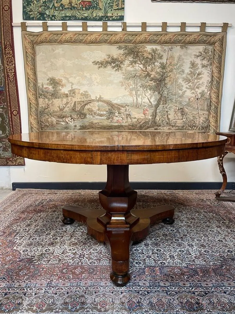 FLASH SALE !  Was 595 Now 495 ! Elegant 19th Century Round Dining Table , Walnut with Brass Detailing - Image 1