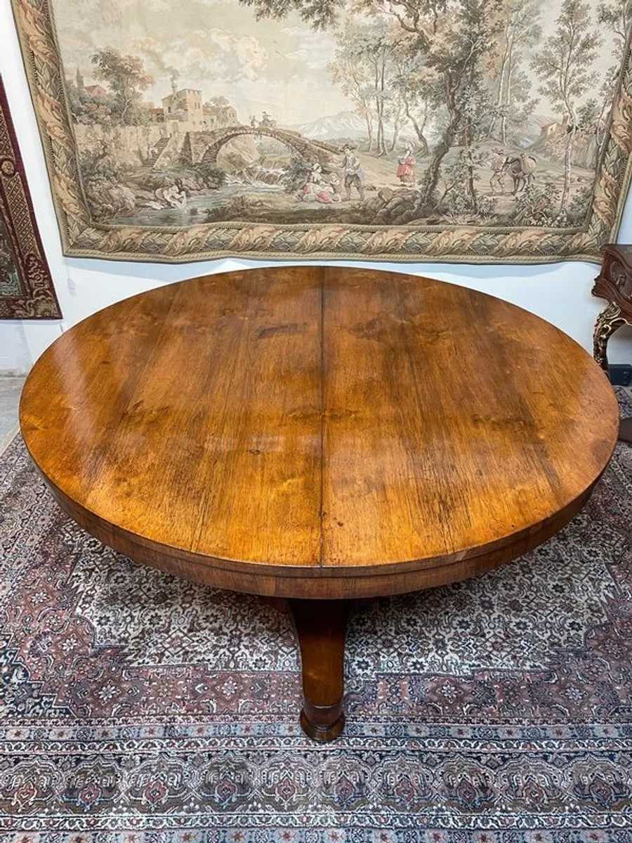 FLASH SALE !  Was 595 Now 495 ! Elegant 19th Century Round Dining Table , Walnut with Brass Detailing - Image 2