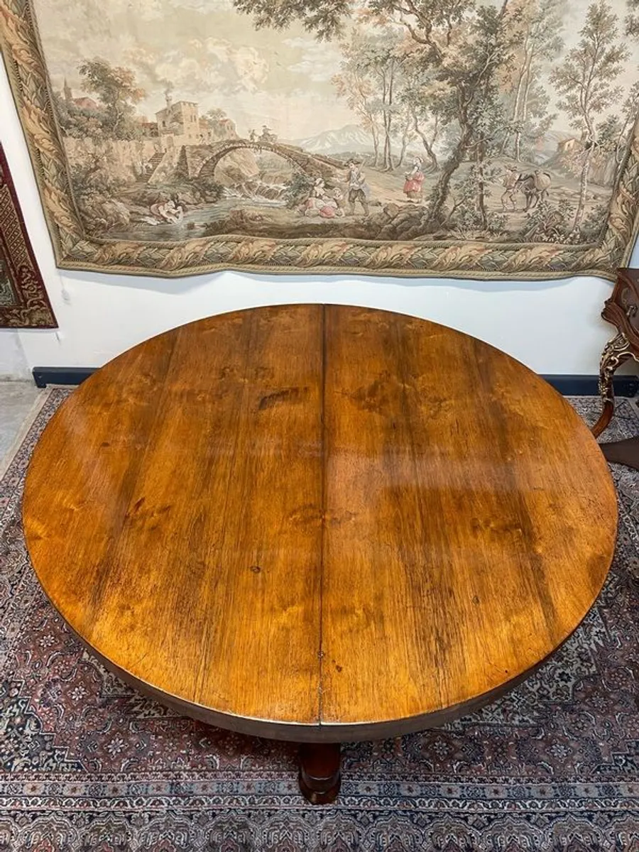 FLASH SALE !  Was 595 Now 495 ! Elegant 19th Century Round Dining Table , Walnut with Brass Detailing - Image 3