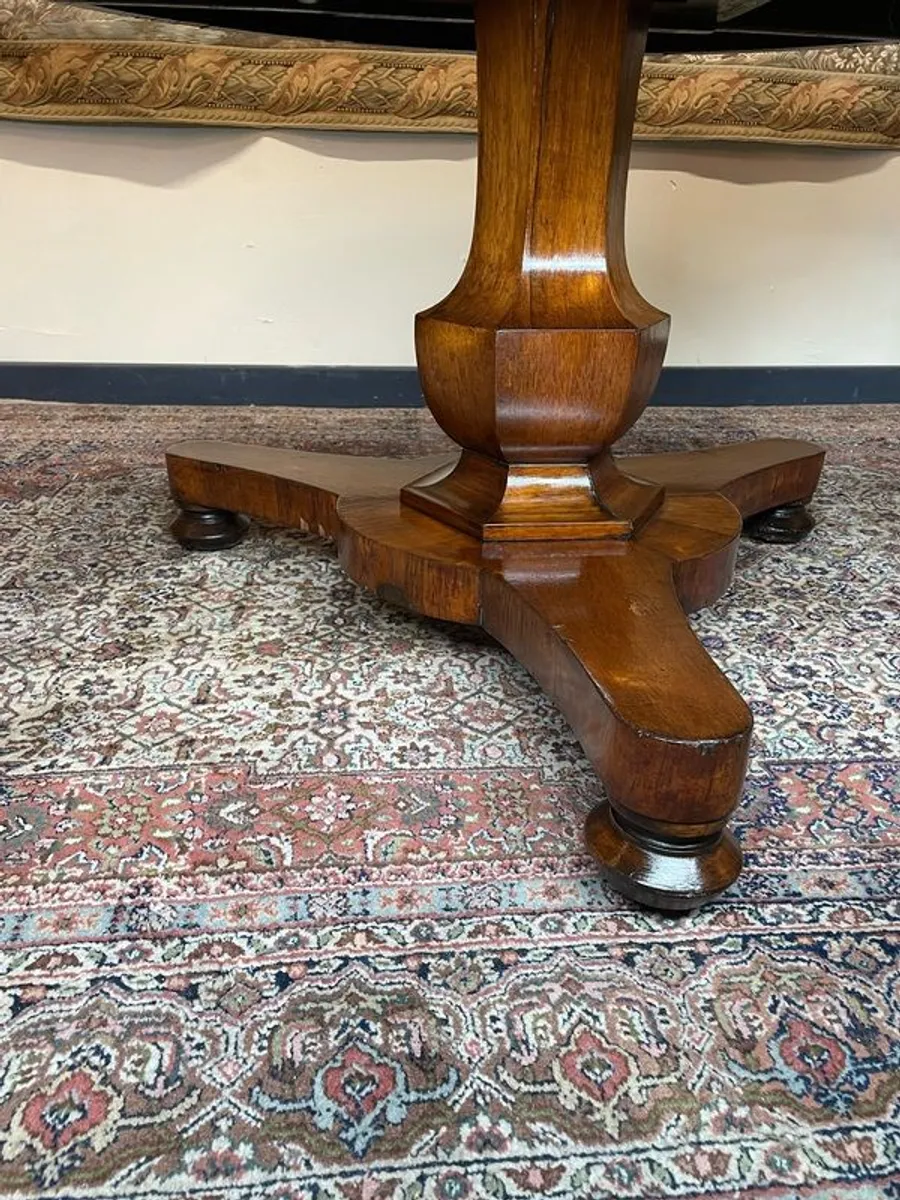 FLASH SALE !  Was 595 Now 495 ! Elegant 19th Century Round Dining Table , Walnut with Brass Detailing - Image 4
