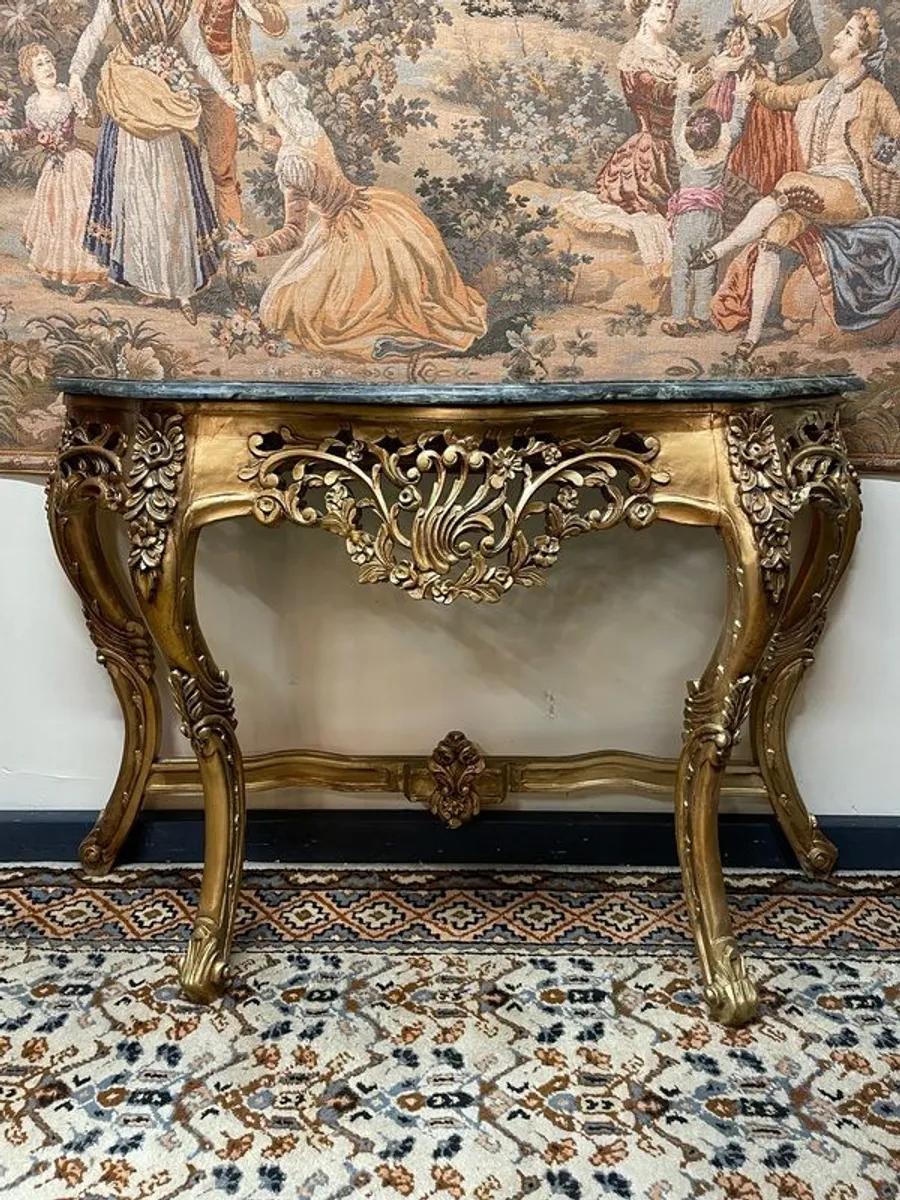 Ornate Gilt Wood Console Table With Shaped Marble Top. - Image 1