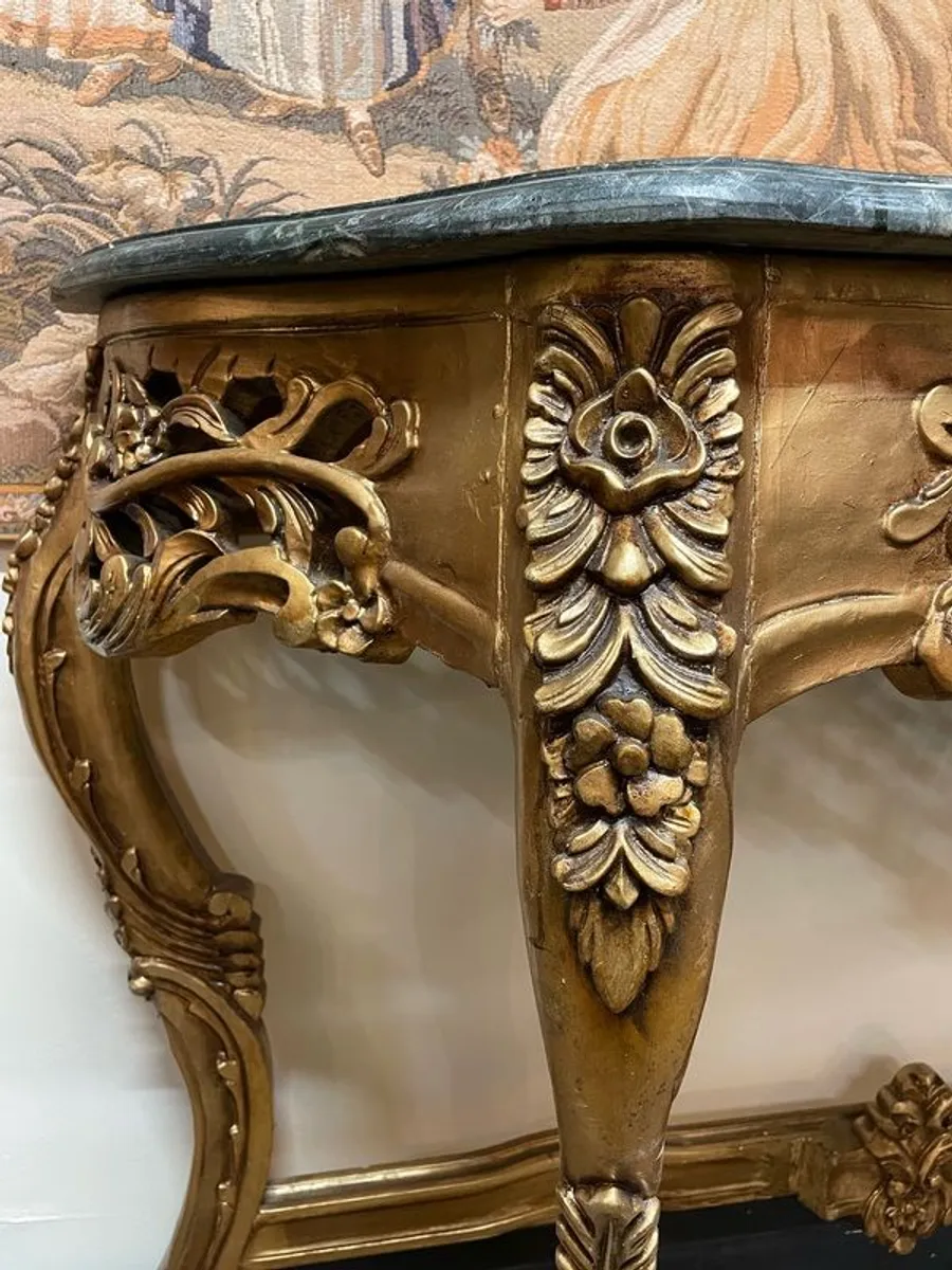 Ornate Gilt Wood Console Table With Shaped Marble Top. - Image 2