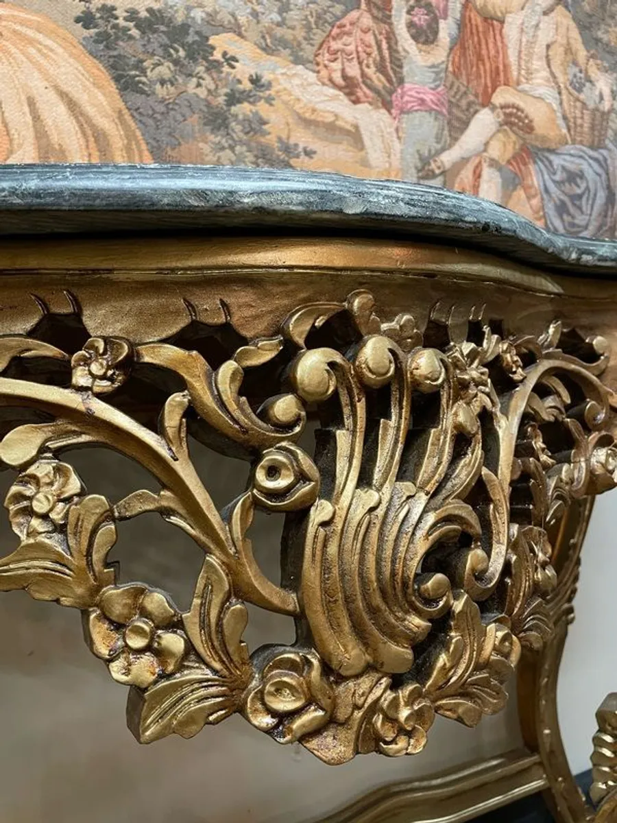Ornate Gilt Wood Console Table With Shaped Marble Top. - Image 3