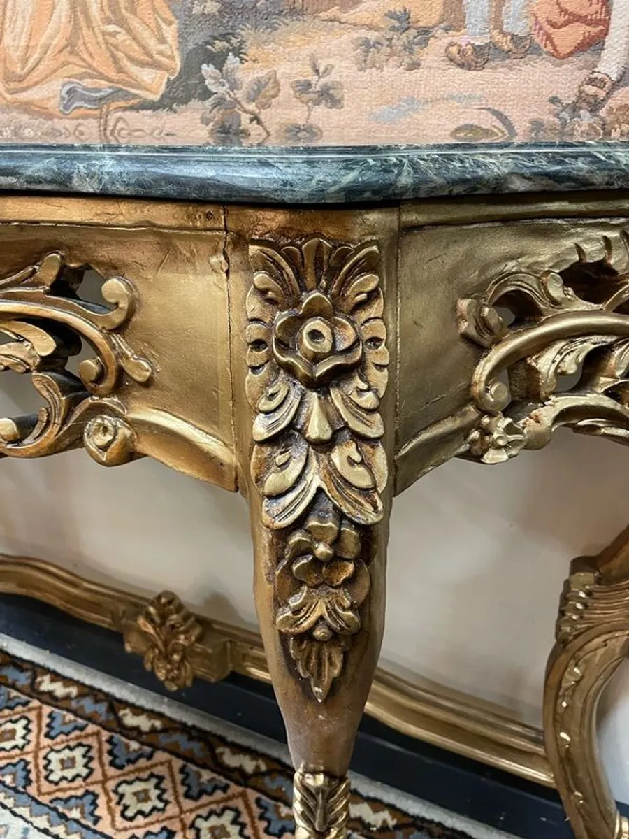 Ornate Gilt Wood Console Table With Shaped Marble Top. - Image 4