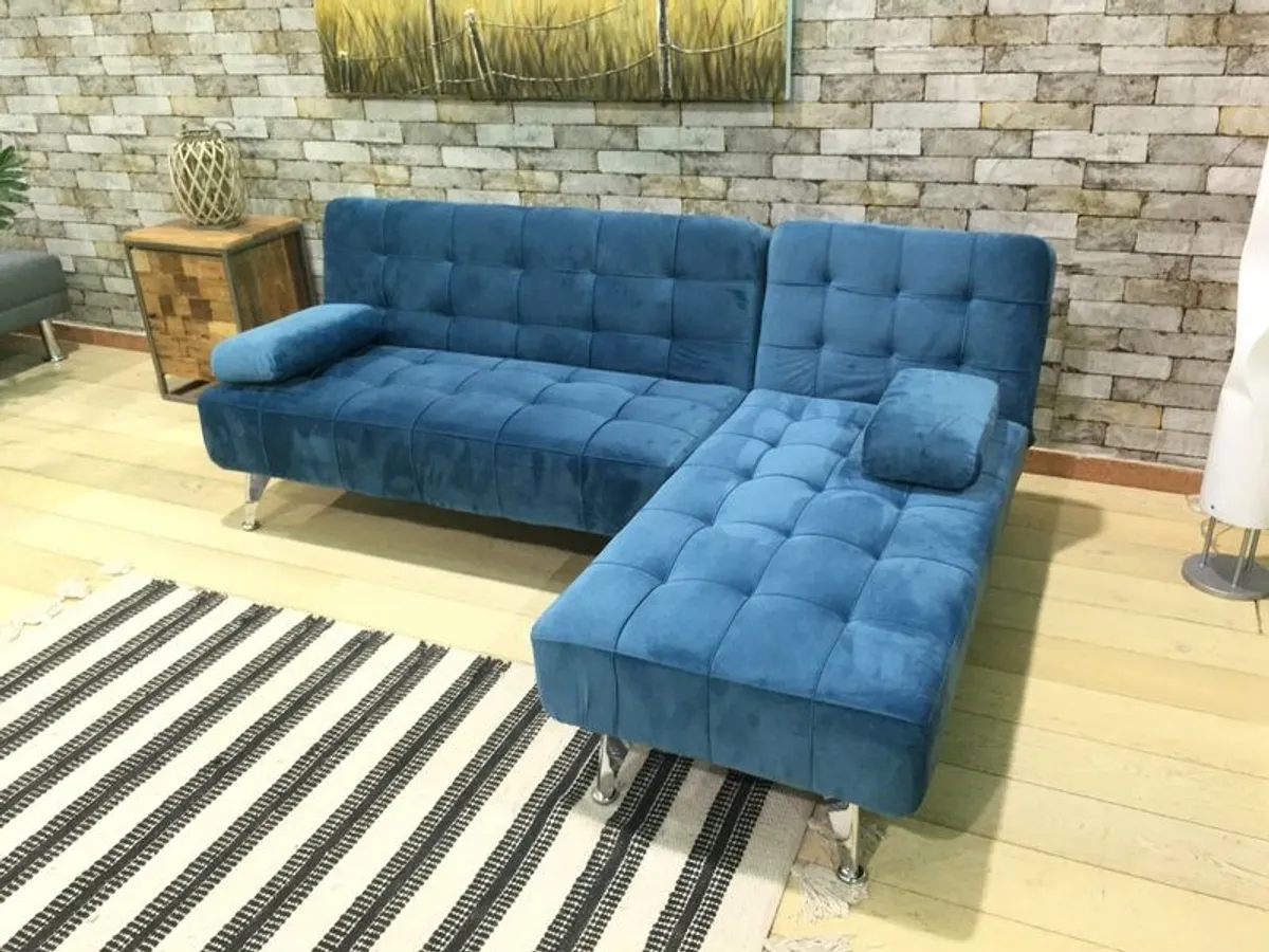 Sleek & Snug  Nordic Sofa Bed with Chaise, Blue - Image 1