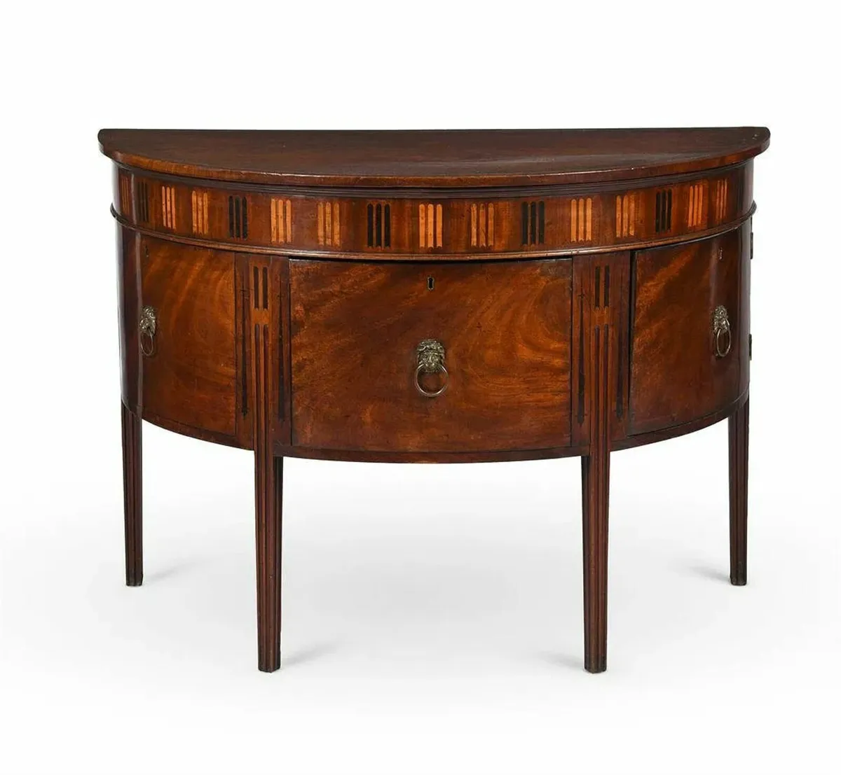📜 George III Mahogany and Marquetry Demi-Lune Sid - Image 1