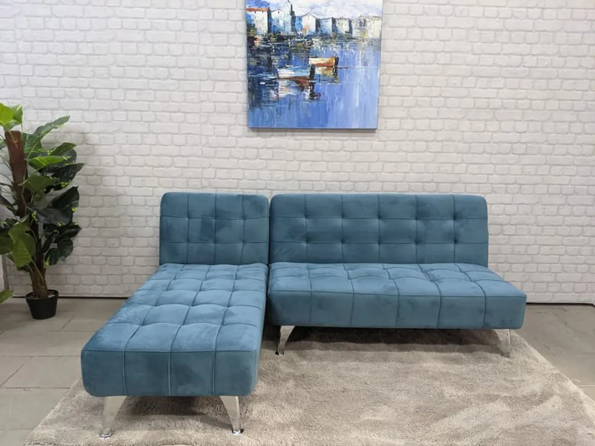 Sleek & Snug  Nordic Sofa Bed with Chaise, Blue v. - Image 2