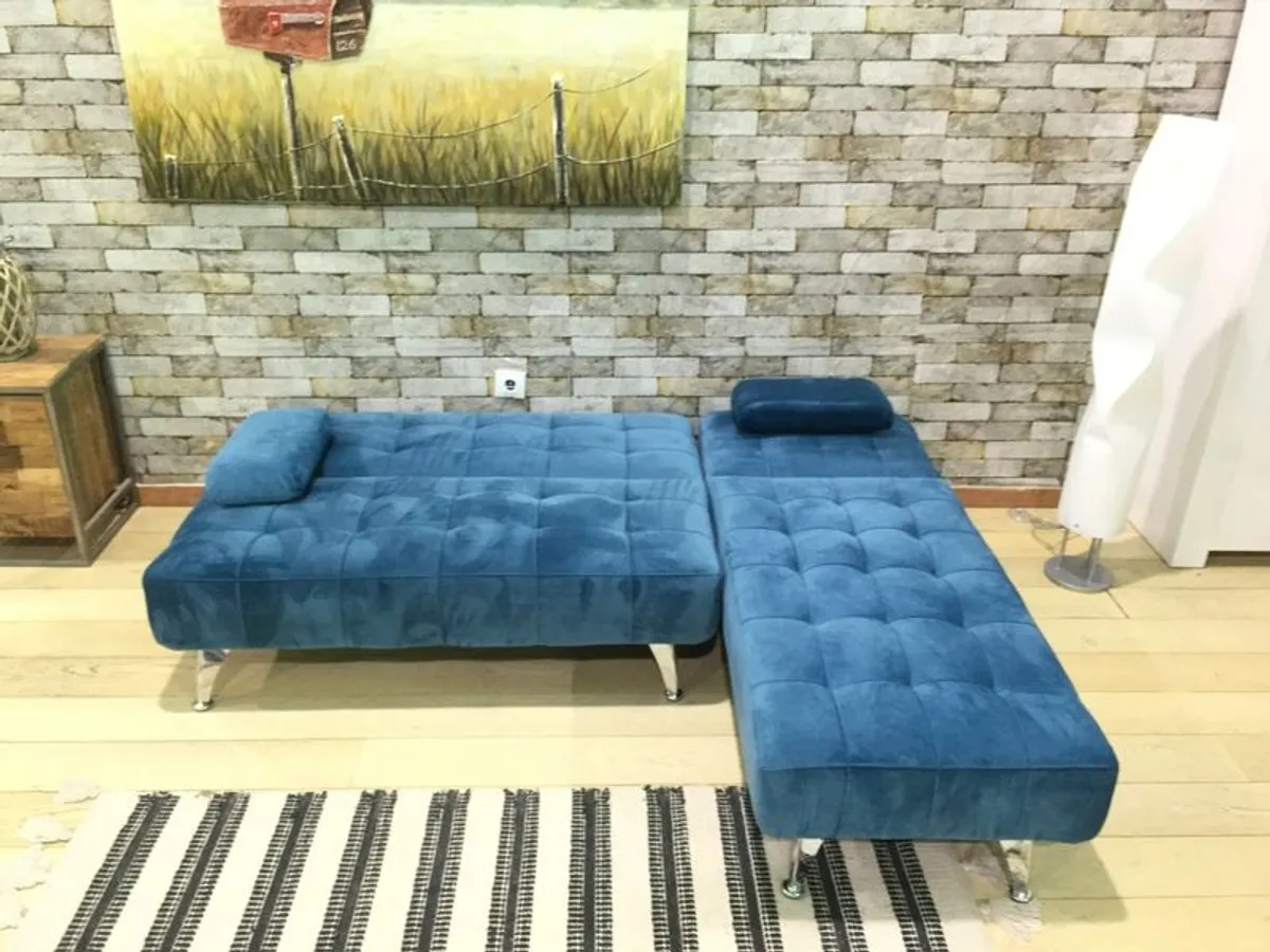 Sleek & Snug  Nordic Sofa Bed with Chaise, Blue v. - Image 4