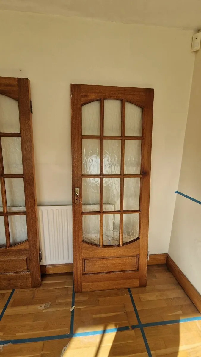 Set of 5 Vintage Glazed Solid Wood Internal Doors