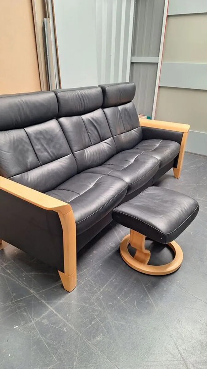 Stressless Ekornes reclining sofa and footstool. - Image 1